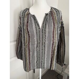 NWT Casual Lou & Grey Black Multi Plaid Boho V Neck Long Sleeve Blouse Size S